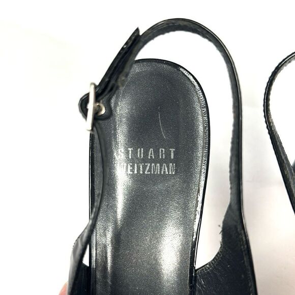 Stuart Weitzman Patent Leather Black Platform Pumps Slingback Peep Toe US 8,5 - Picture 13 of 16